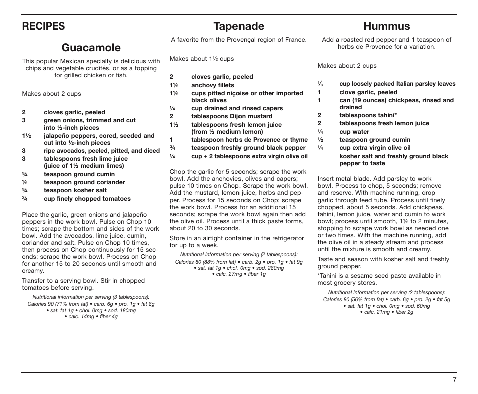 Recipes guacamole, Tapenade, Hummus | Cuisinart DLC-4CHB User Manual | Page 8 / 13