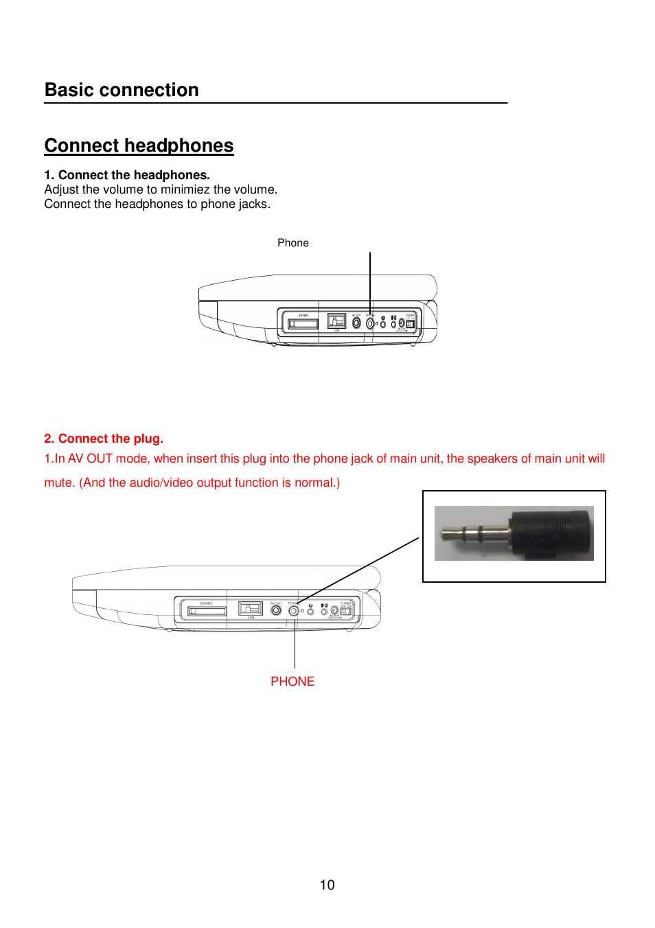 Basic connection, Connect headphones | Lenco Walky Box User Manual | Page 11 / 30