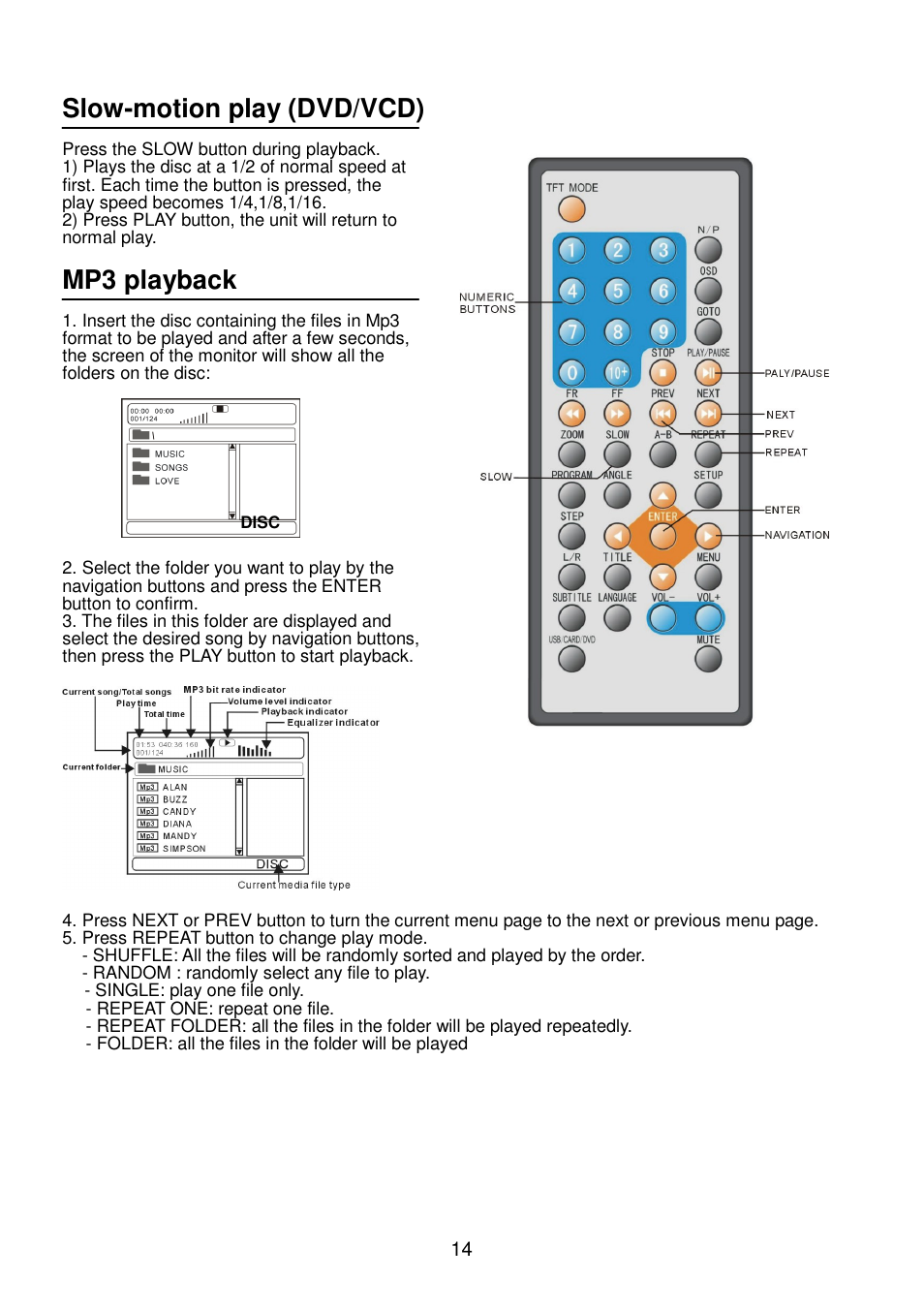 Slow-motion play (dvd/vcd), Mp3 playback | Lenco Walky Box User Manual | Page 15 / 30