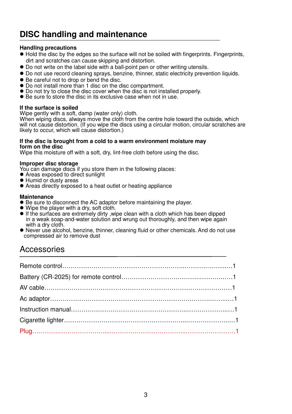 Disc handling and maintenance, Accessories | Lenco Walky Box User Manual | Page 4 / 30