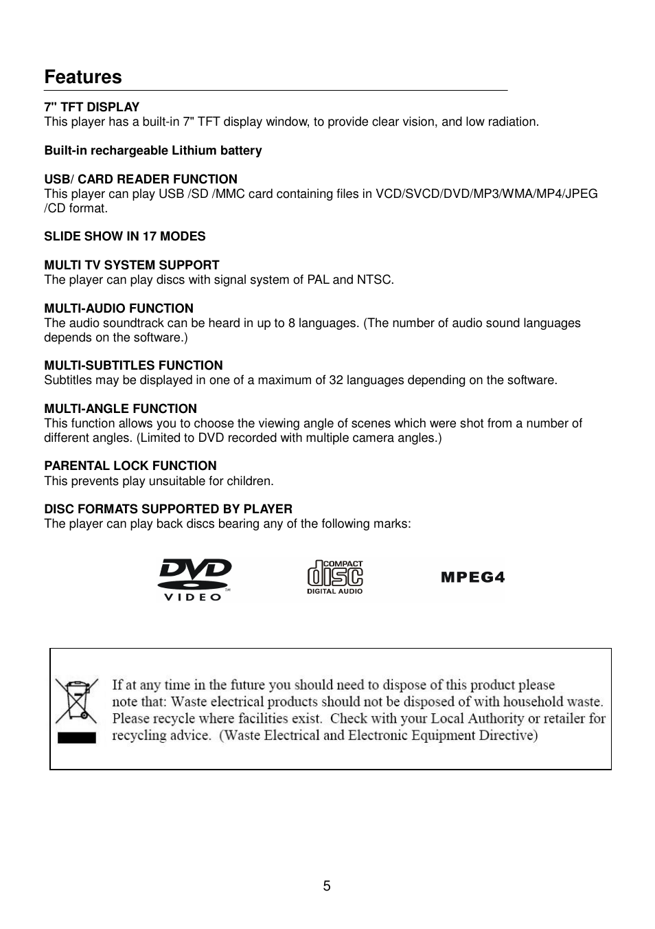 Features | Lenco Walky Box User Manual | Page 6 / 30