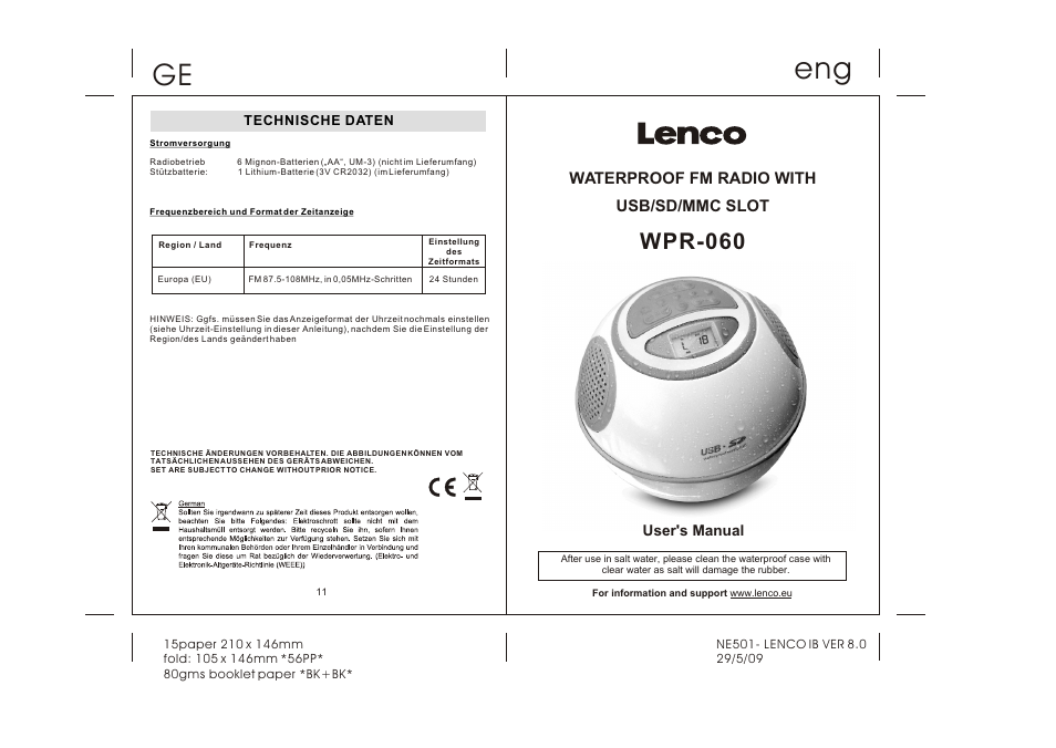 Lenco WPR-060 User Manual | 28 pages