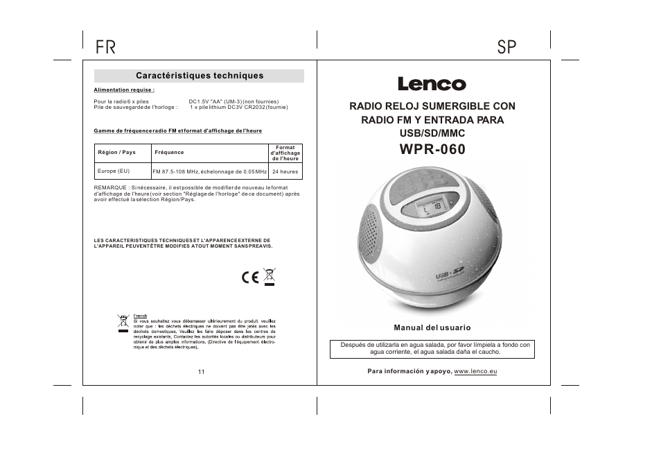 Sp fr, Wpr-060 | Lenco WPR-060 User Manual | Page 18 / 28