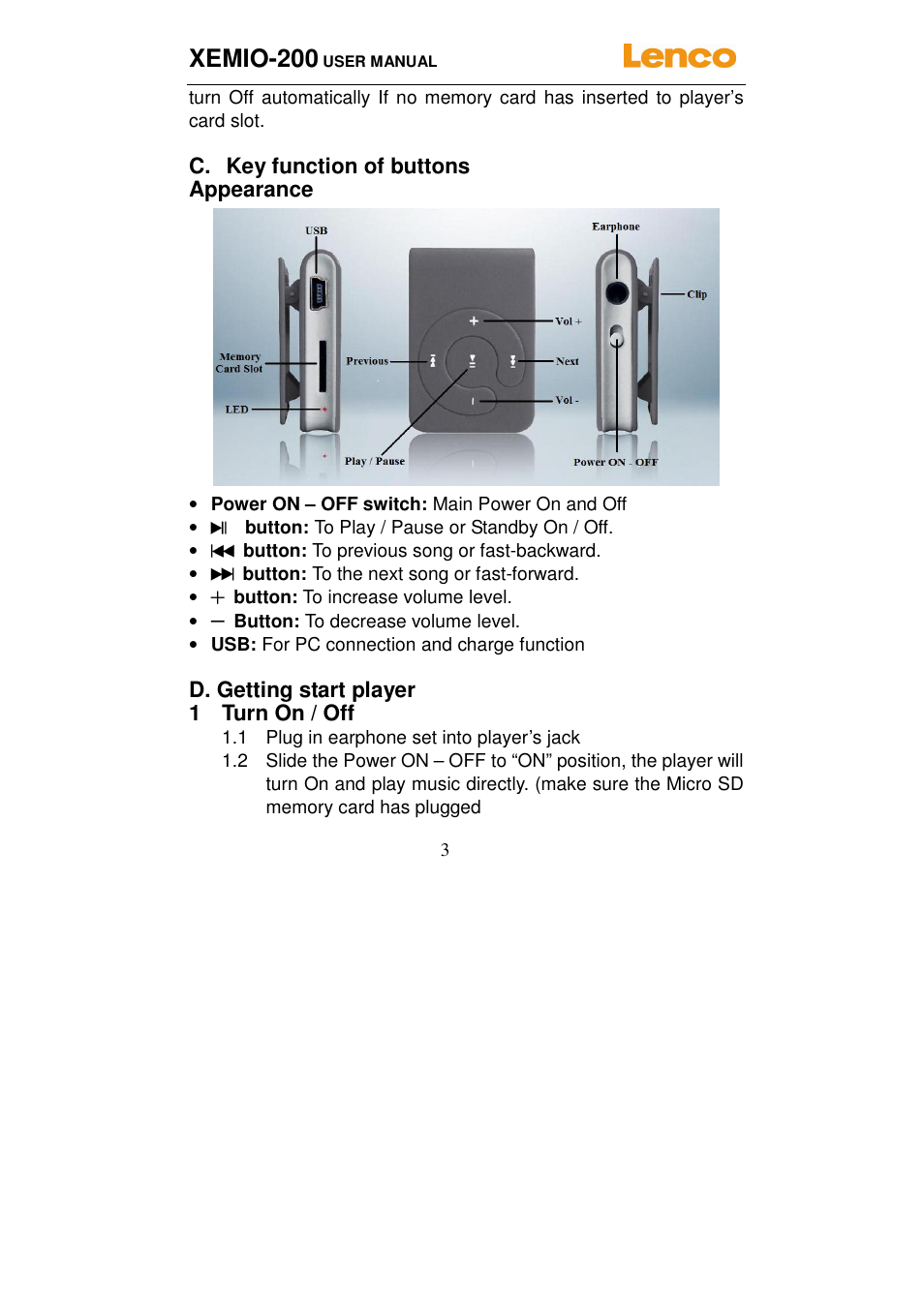Xemio-200 | Lenco XEMIO-200 User Manual | Page 3 / 14