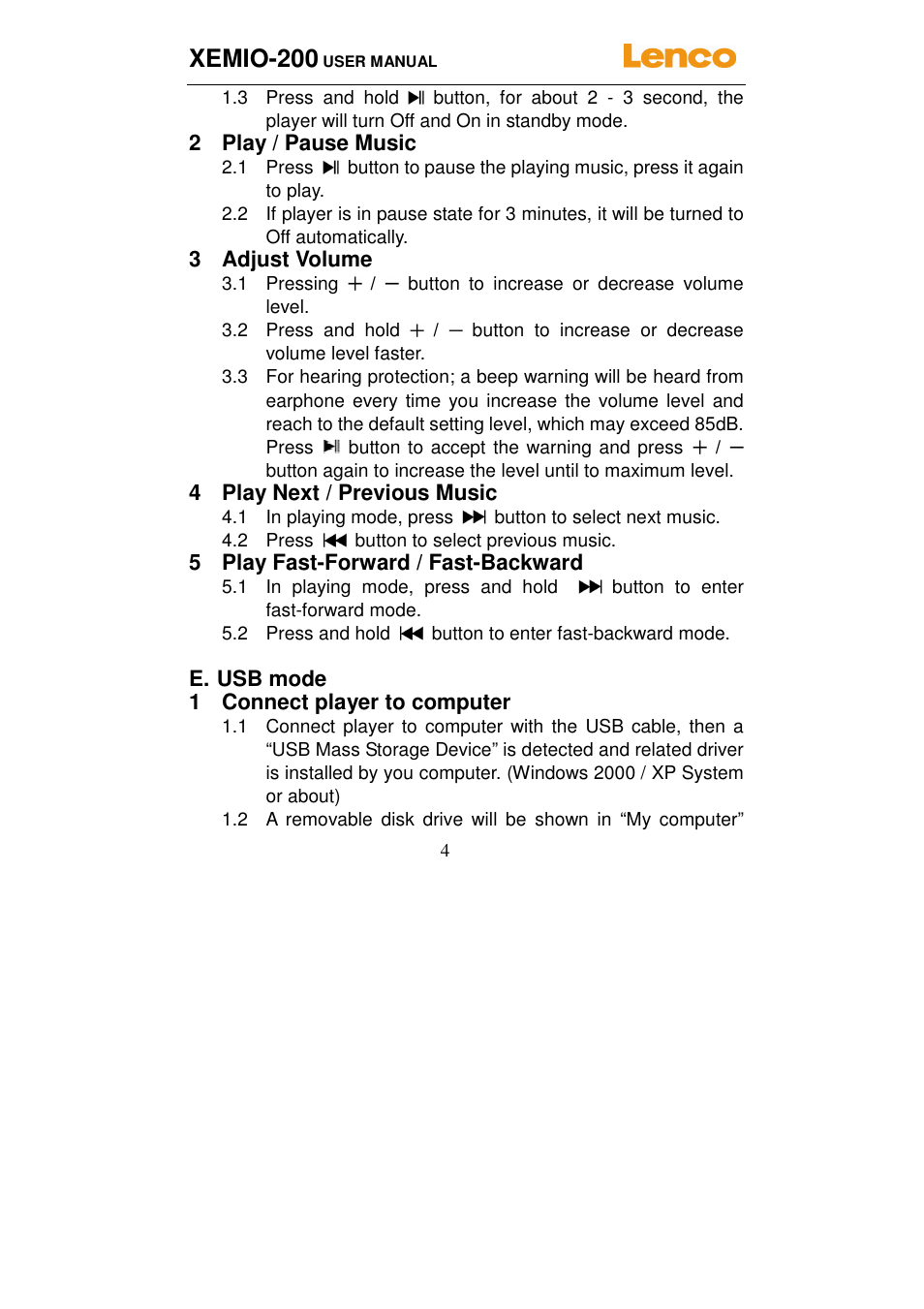 Xemio-200 | Lenco XEMIO-200 User Manual | Page 4 / 14