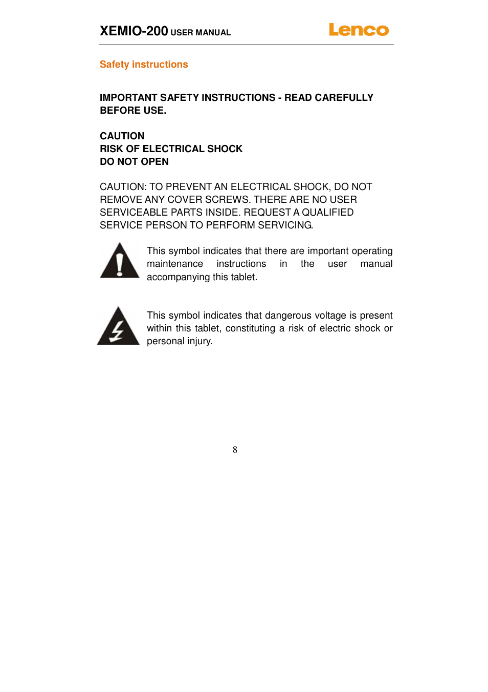 Xemio-200 | Lenco XEMIO-200 User Manual | Page 8 / 14