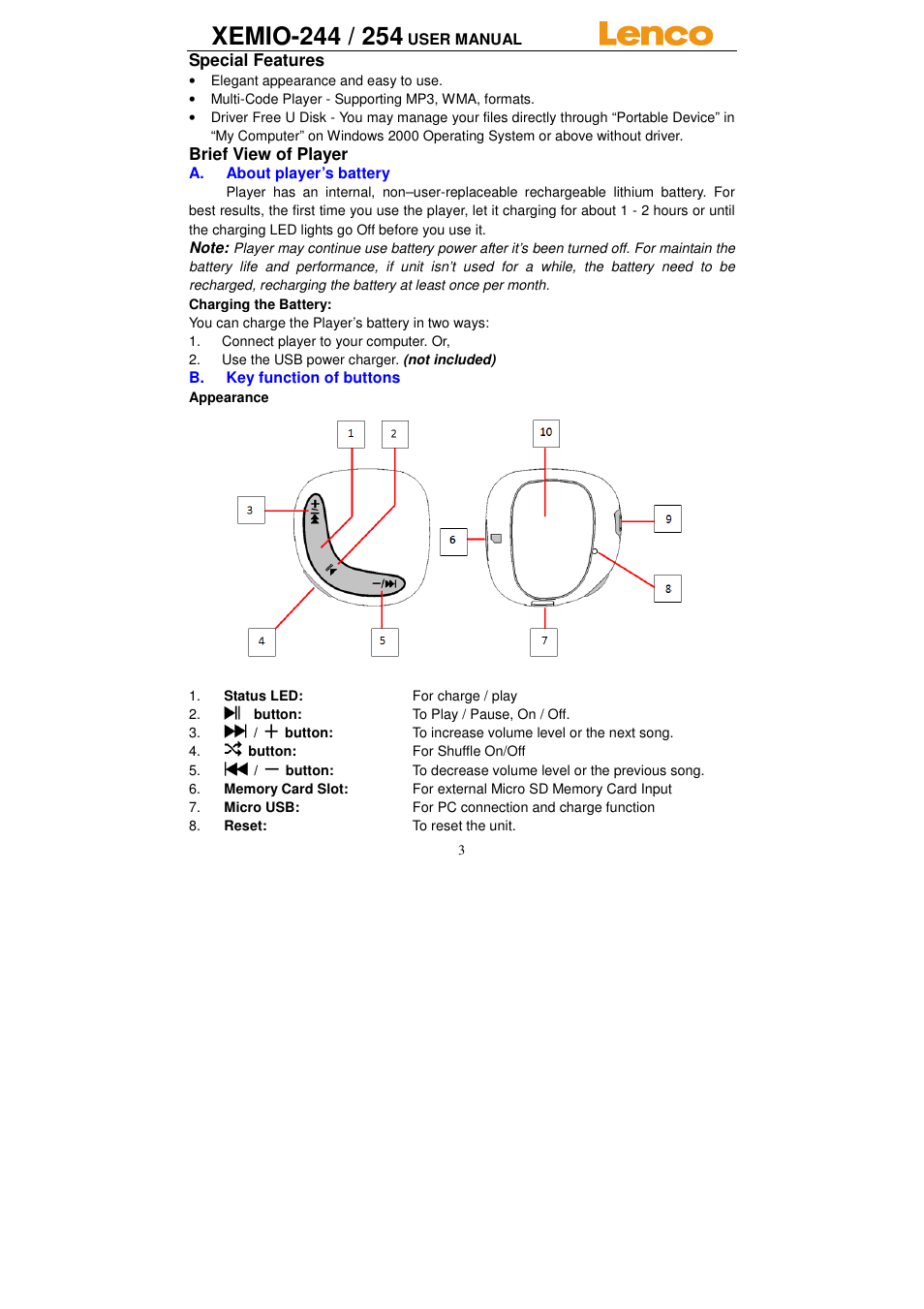 Lenco Xemio-244 User Manual | Page 3 / 9