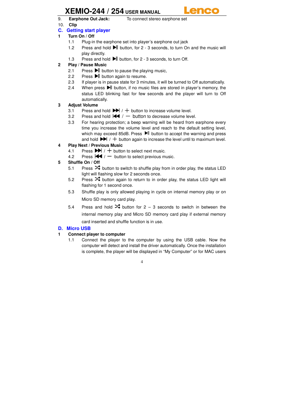 Lenco Xemio-244 User Manual | Page 4 / 9