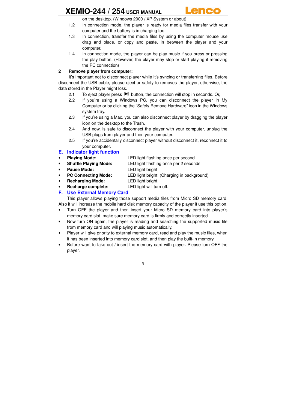 Lenco Xemio-244 User Manual | Page 5 / 9