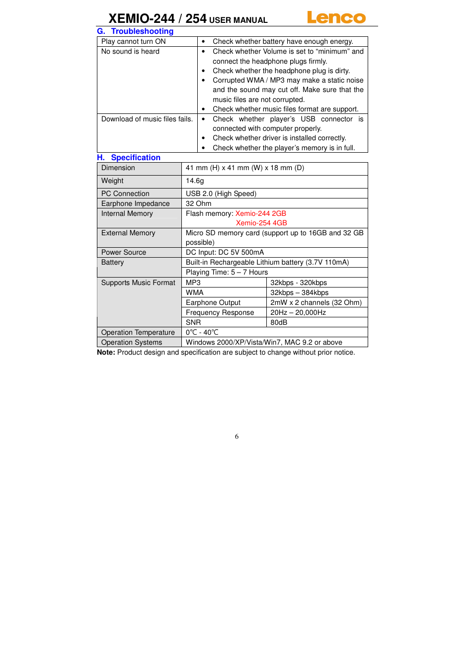 Lenco Xemio-244 User Manual | Page 6 / 9