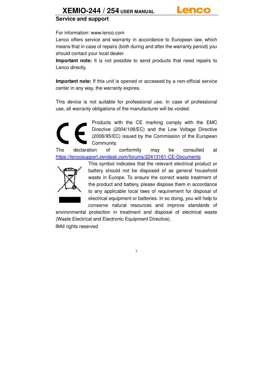 Lenco Xemio-244 User Manual | Page 7 / 9