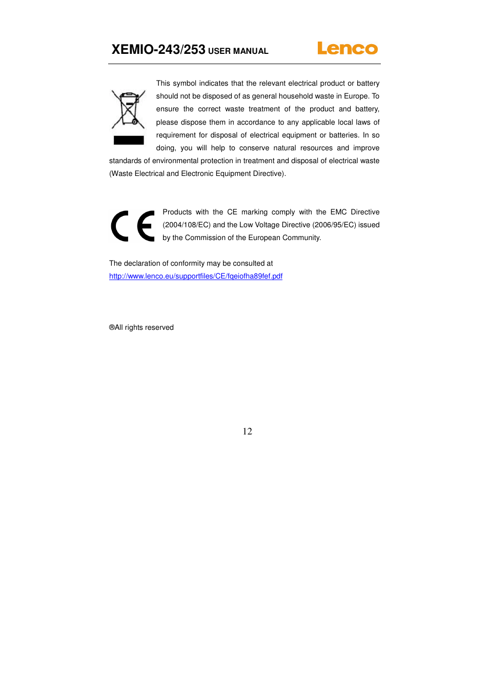 Lenco XEMIO-253 User Manual | Page 12 / 12