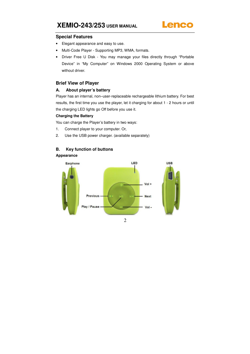 Lenco XEMIO-253 User Manual | Page 2 / 12