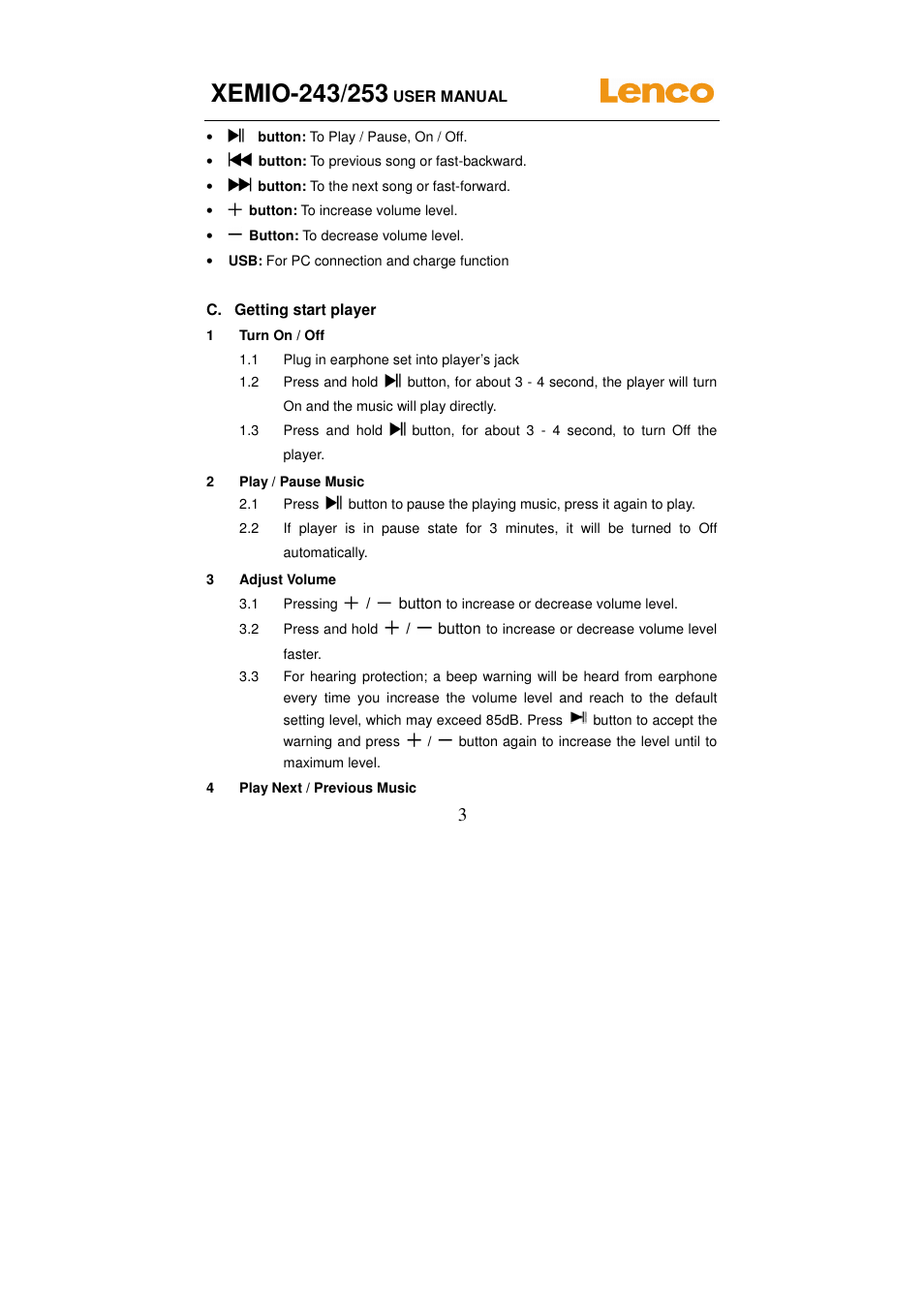 Lenco XEMIO-253 User Manual | Page 3 / 12