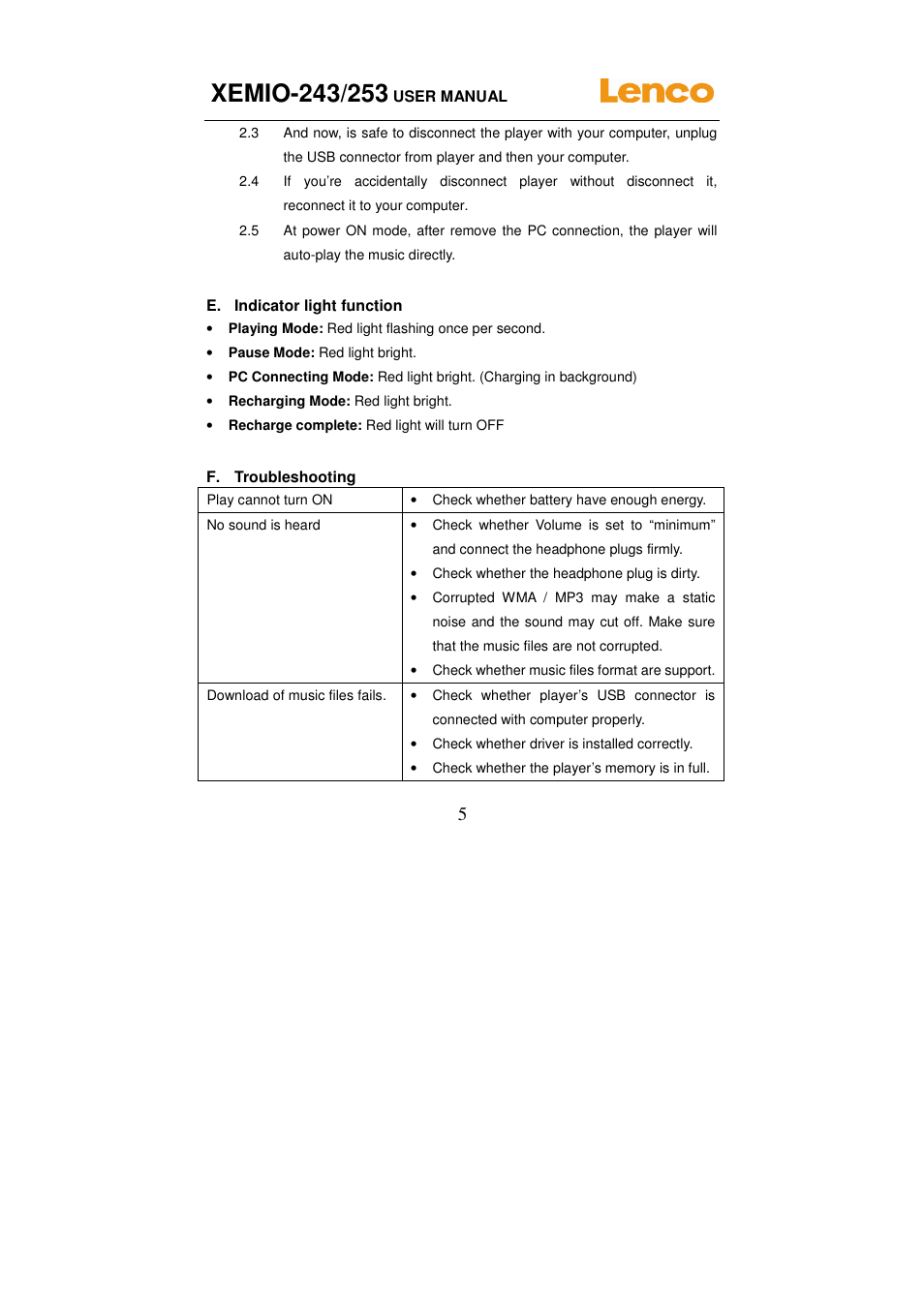 Lenco XEMIO-253 User Manual | Page 5 / 12