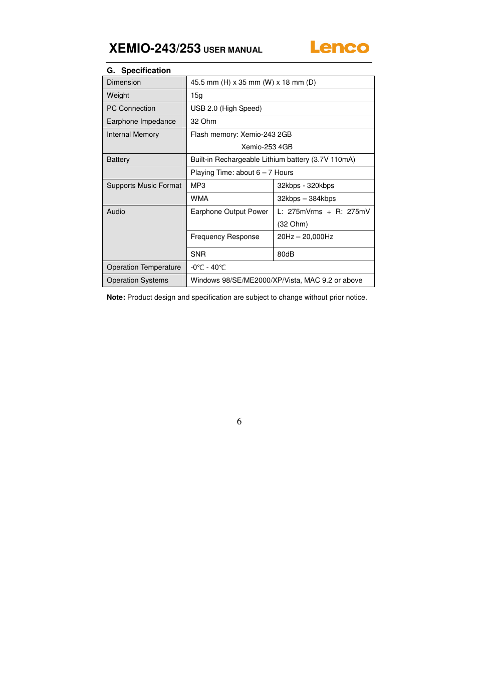 Lenco XEMIO-253 User Manual | Page 6 / 12