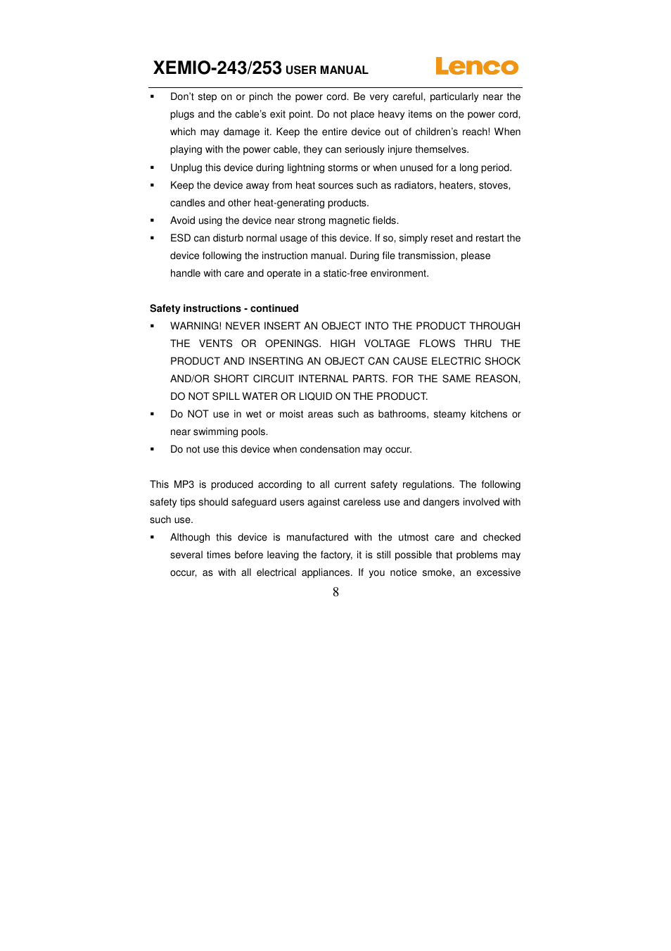 Lenco XEMIO-253 User Manual | Page 8 / 12