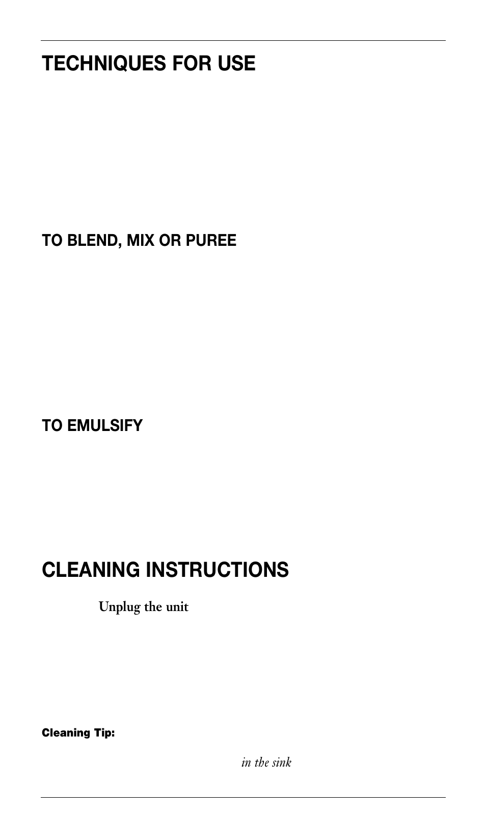 Techniques for use, Cleaning instructions | Cuisinart CSB-33 Series User Manual | Page 7 / 20