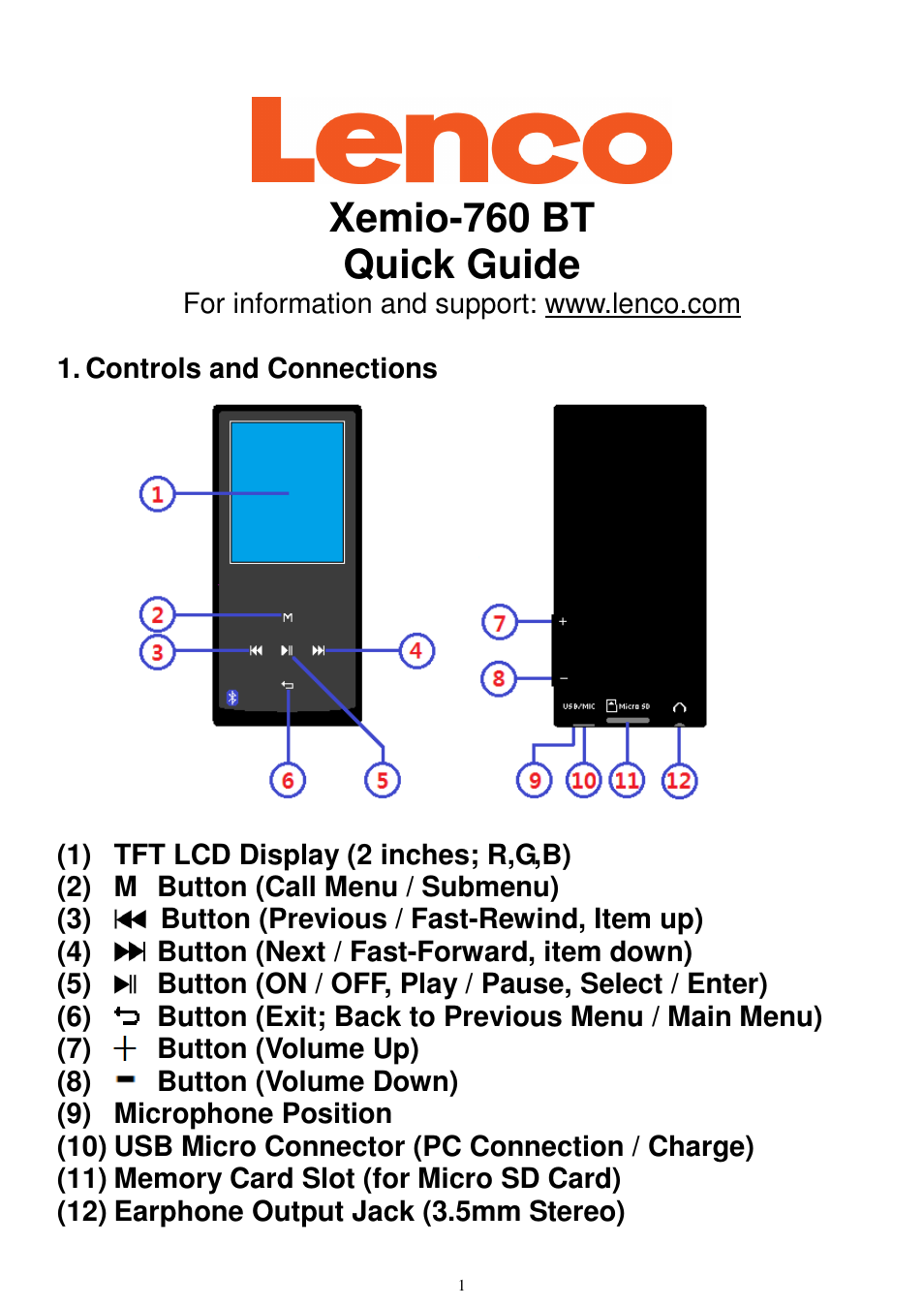 Lenco XEMIO-760 BT User Manual | 5 pages