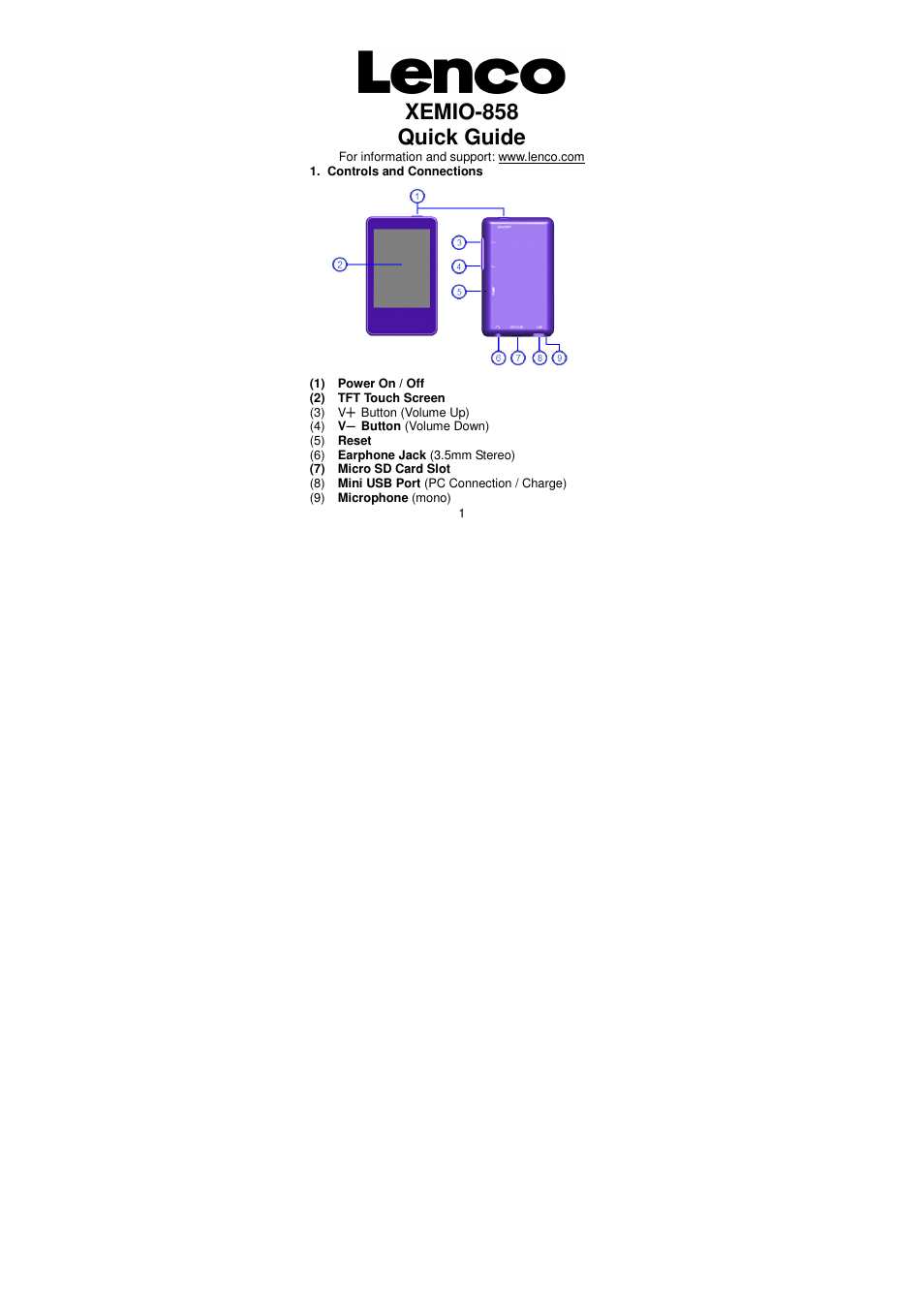Lenco XEMIO-858 User Manual | 3 pages