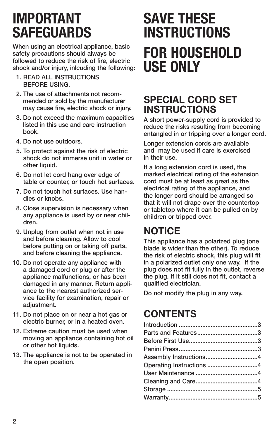 Cuisinart GR-1 User Manual | Page 2 / 16