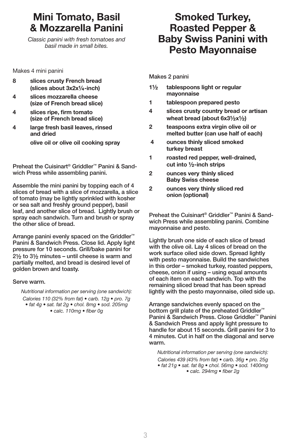 Mini tomato, basil & mozzarella panini | Cuisinart GR-1 User Manual | Page 7 / 16