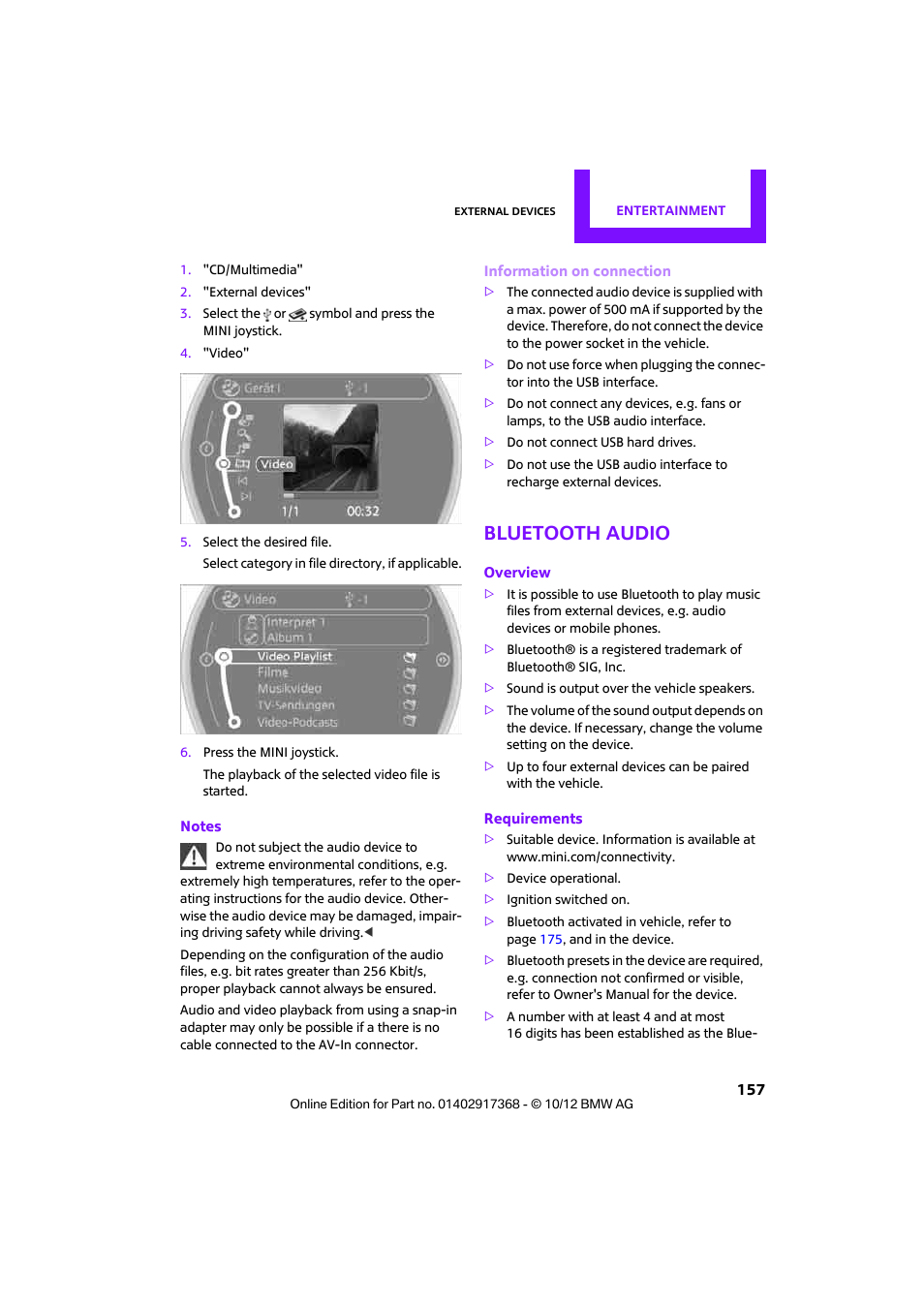 Bluetooth audio | Mini 2013 Countryman User Manual | Page 158 / 275