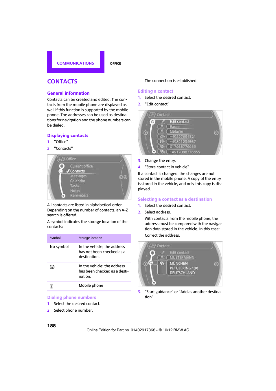 Contacts | Mini 2013 Countryman User Manual | Page 189 / 275