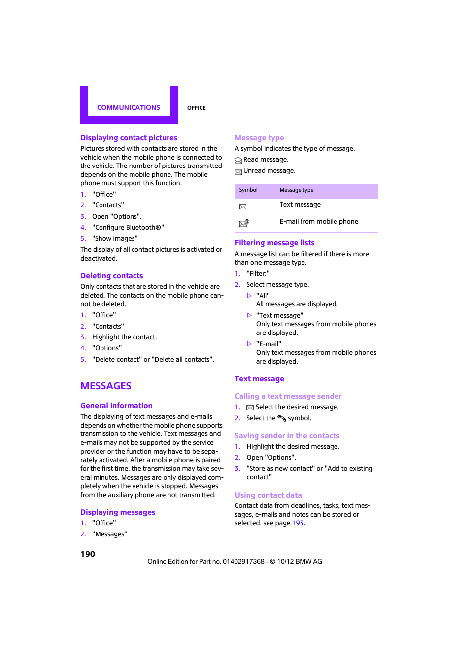 Messages | Mini 2013 Countryman User Manual | Page 191 / 275
