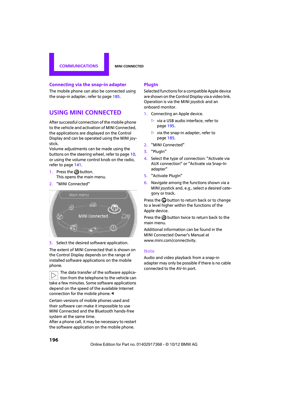 Using mini connected | Mini 2013 Countryman User Manual | Page 197 / 275