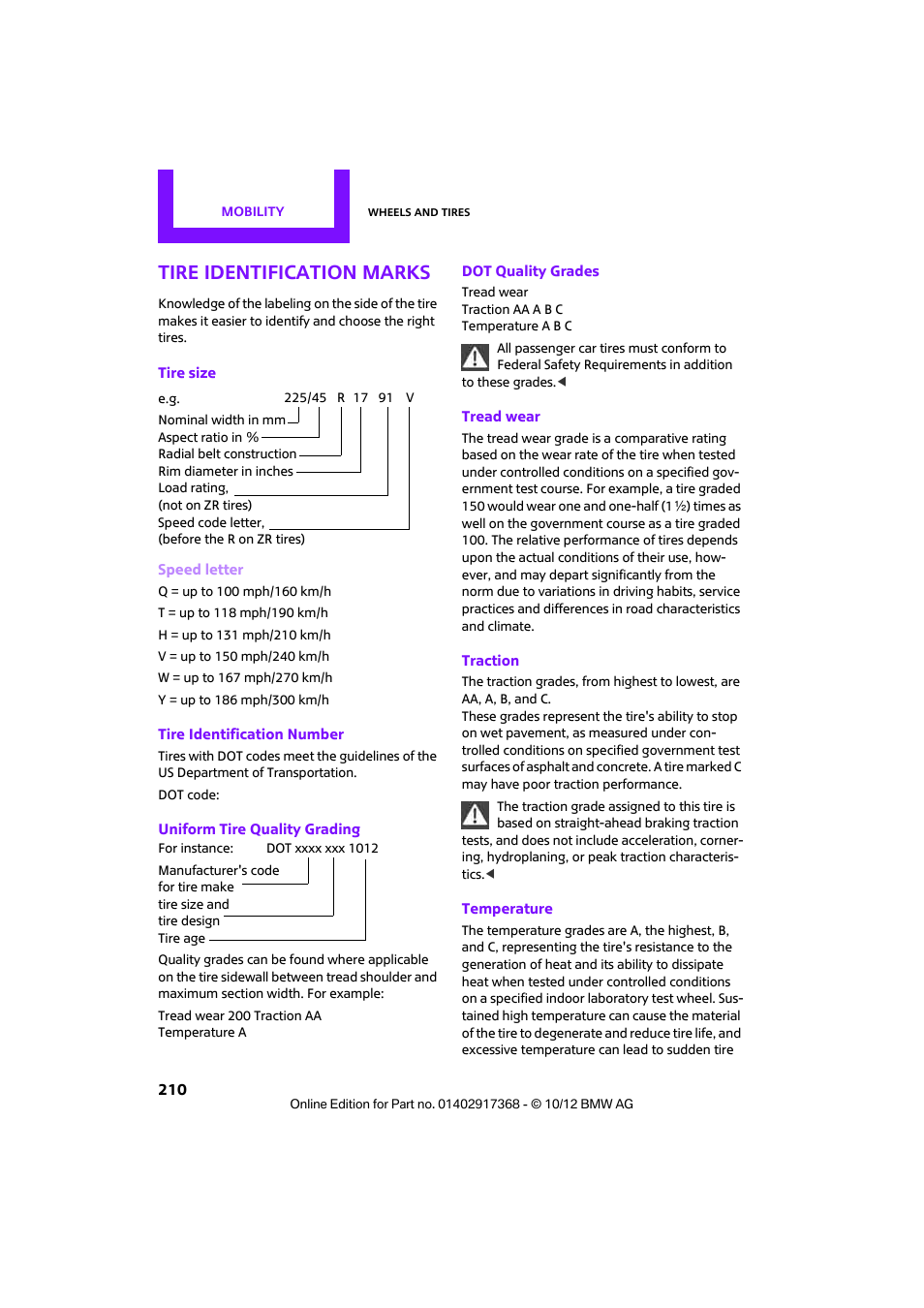 Tire identification marks | Mini 2013 Countryman User Manual | Page 211 / 275