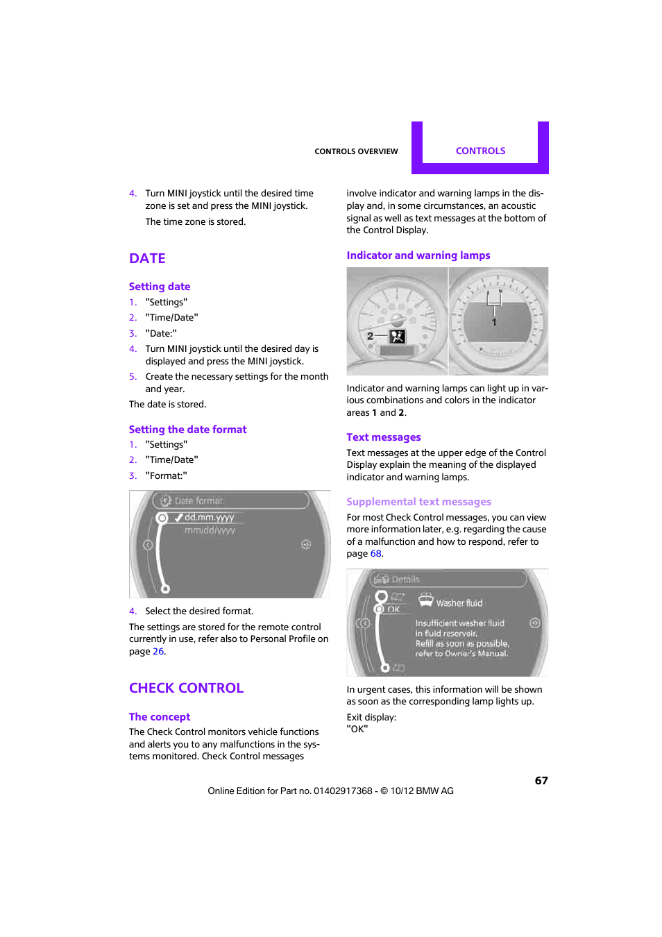 Check control, Date | Mini 2013 Countryman User Manual | Page 68 / 275
