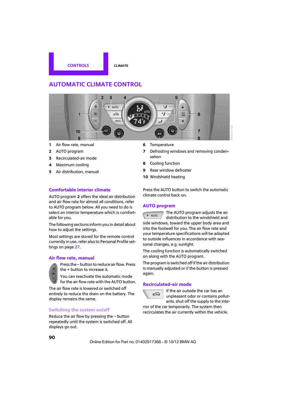 Tion, Automatic climate control | Mini 2013 Countryman User Manual | Page 91 / 275