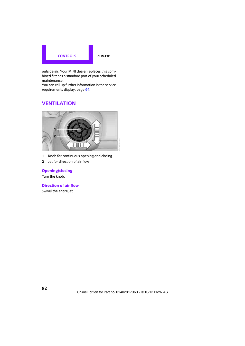 Ventilation | Mini 2013 Countryman User Manual | Page 93 / 275