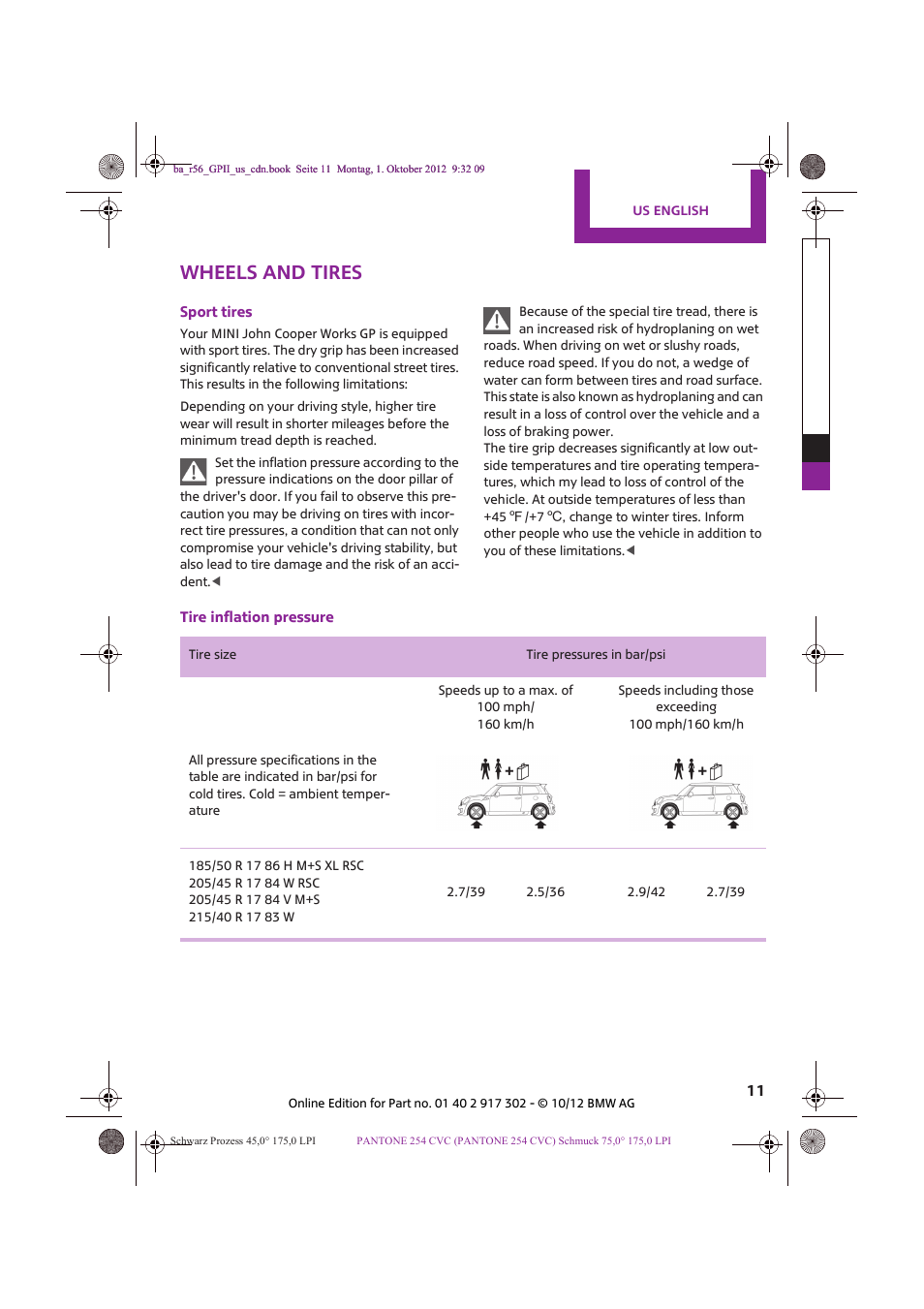 Wheels and tires | Mini 2013 John Cooper Works GP User Manual | Page 11 / 27