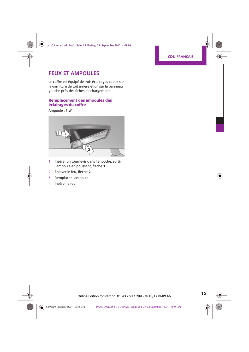 Feux et ampoules | Mini 2013 Clubvan User Manual | Page 15 / 18