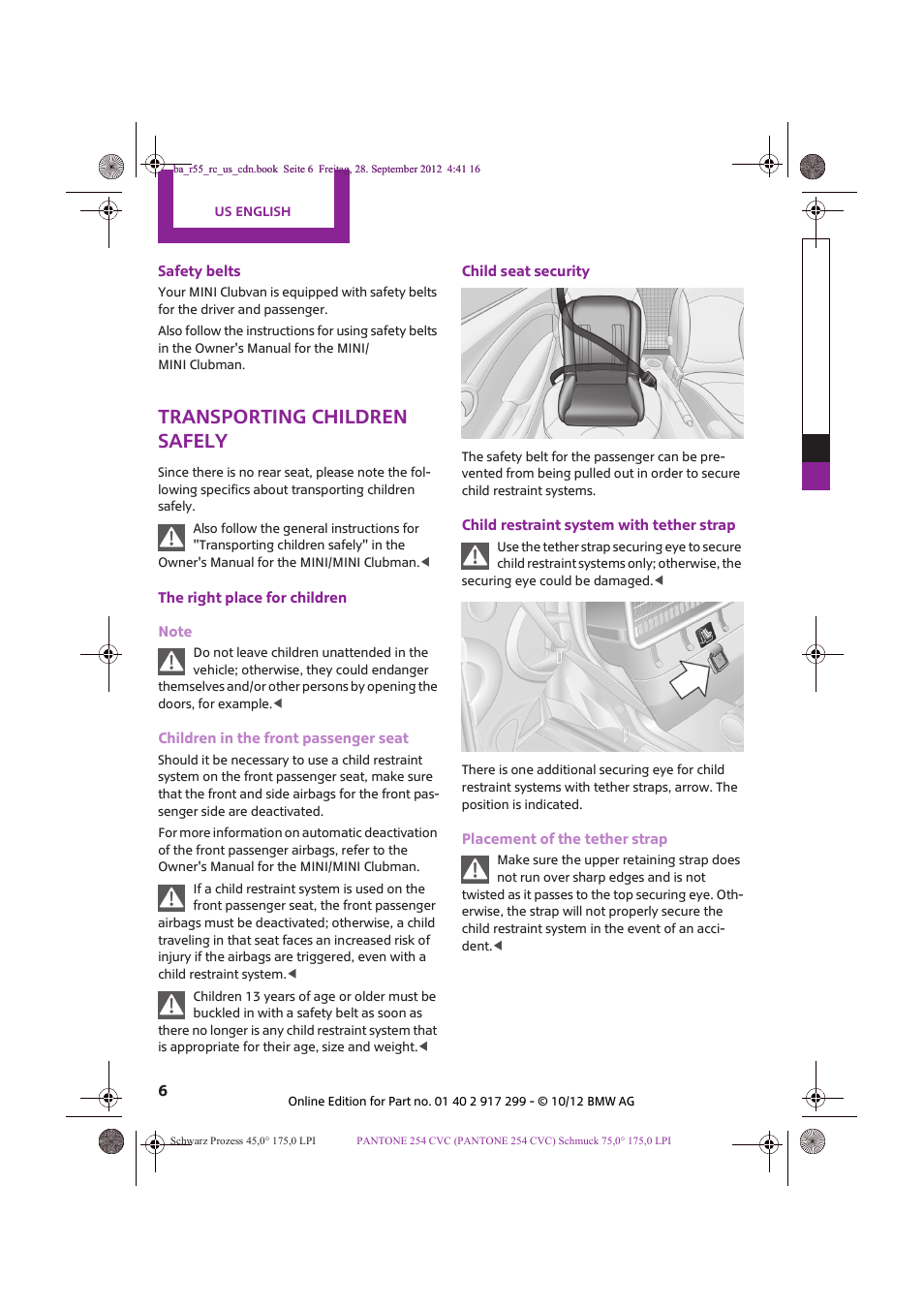 Transporting children safely | Mini 2013 Clubvan User Manual | Page 6 / 18