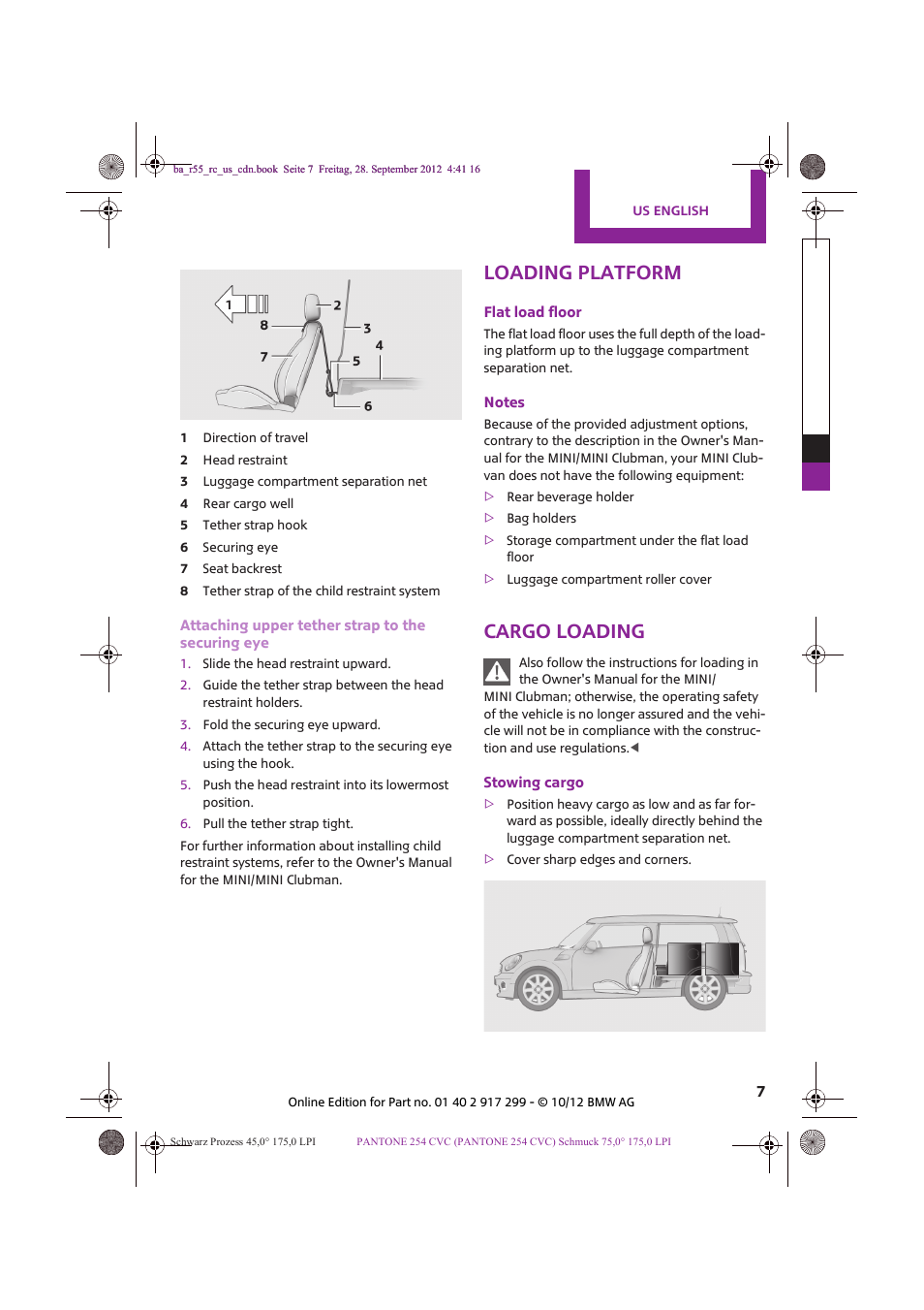 Loading platform, Cargo loading | Mini 2013 Clubvan User Manual | Page 7 / 18