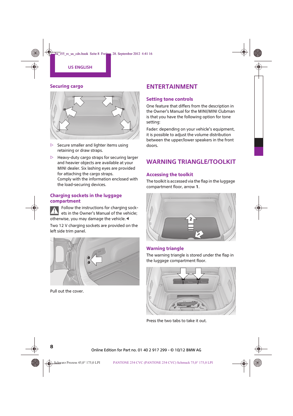 Entertainment, Warning triangle/toolkit | Mini 2013 Clubvan User Manual | Page 8 / 18