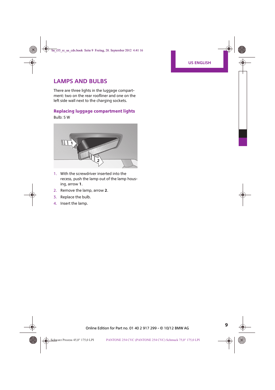 Lamps and bulbs | Mini 2013 Clubvan User Manual | Page 9 / 18