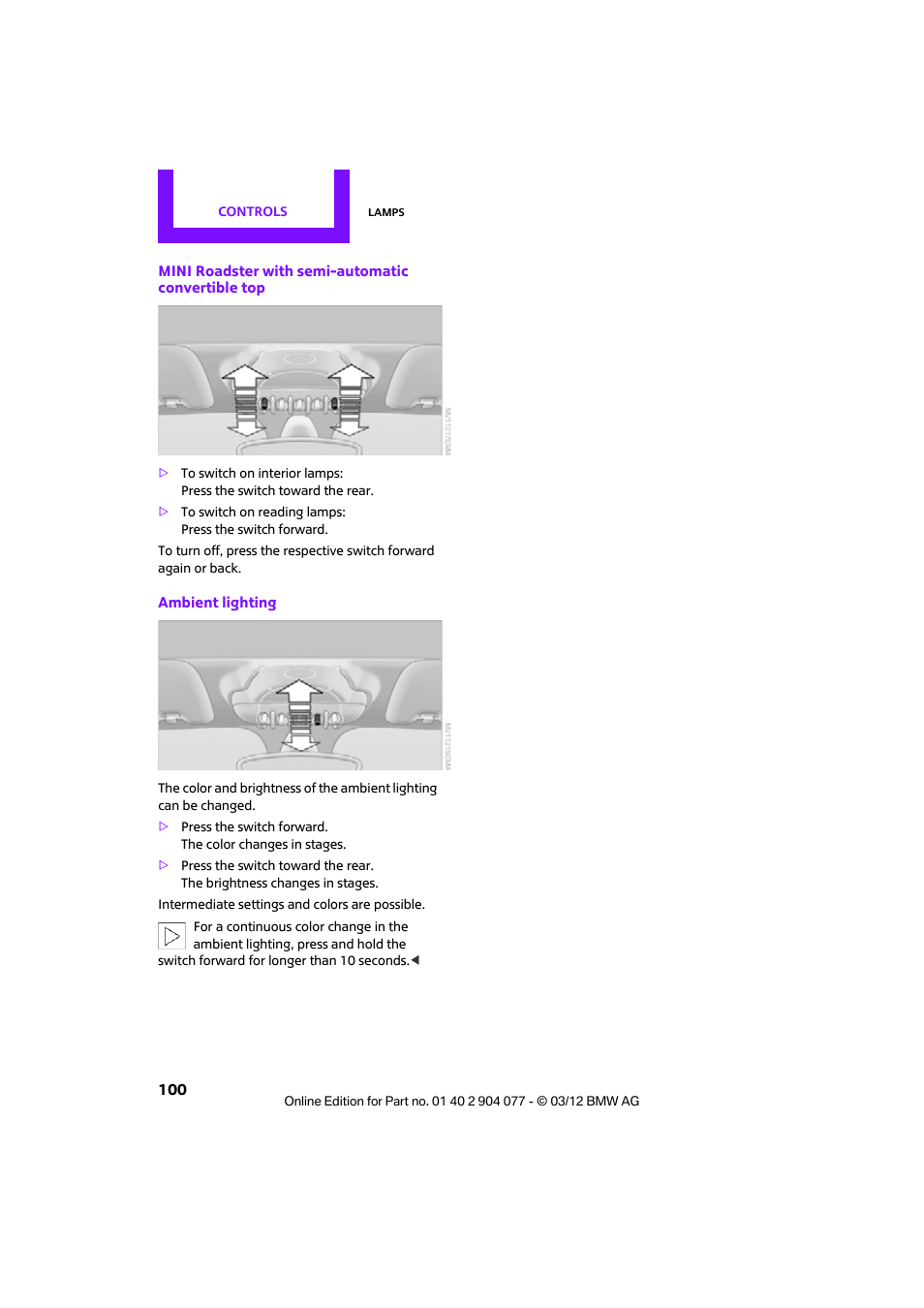 Mini 2012 Coupe Roadster Convertible User Manual | Page 101 / 283