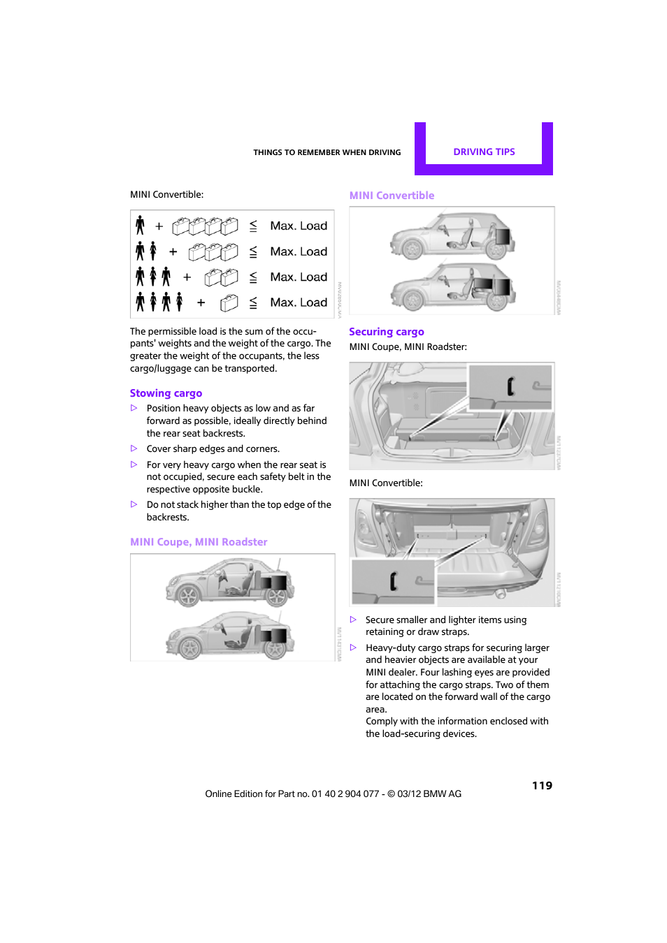 Mini 2012 Coupe Roadster Convertible User Manual | Page 120 / 283