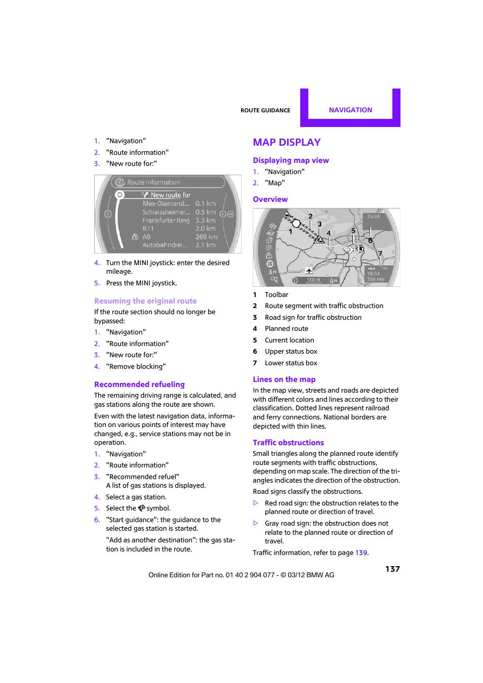 Map display | Mini 2012 Coupe Roadster Convertible User Manual | Page 138 / 283