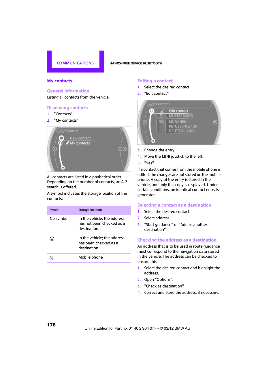 Mini 2012 Coupe Roadster Convertible User Manual | Page 179 / 283