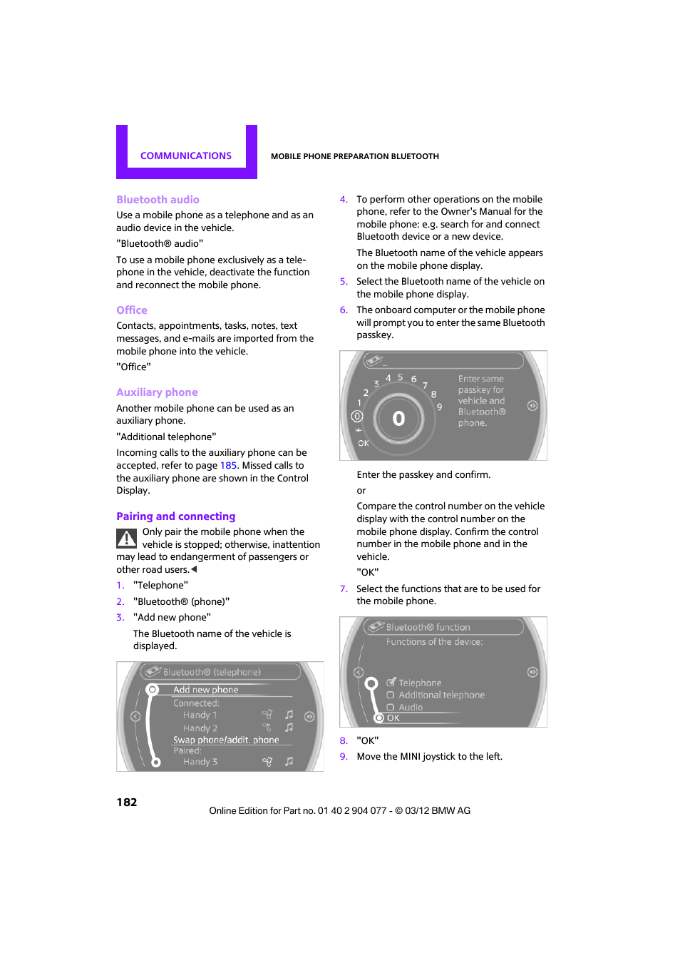 Mini 2012 Coupe Roadster Convertible User Manual | Page 183 / 283