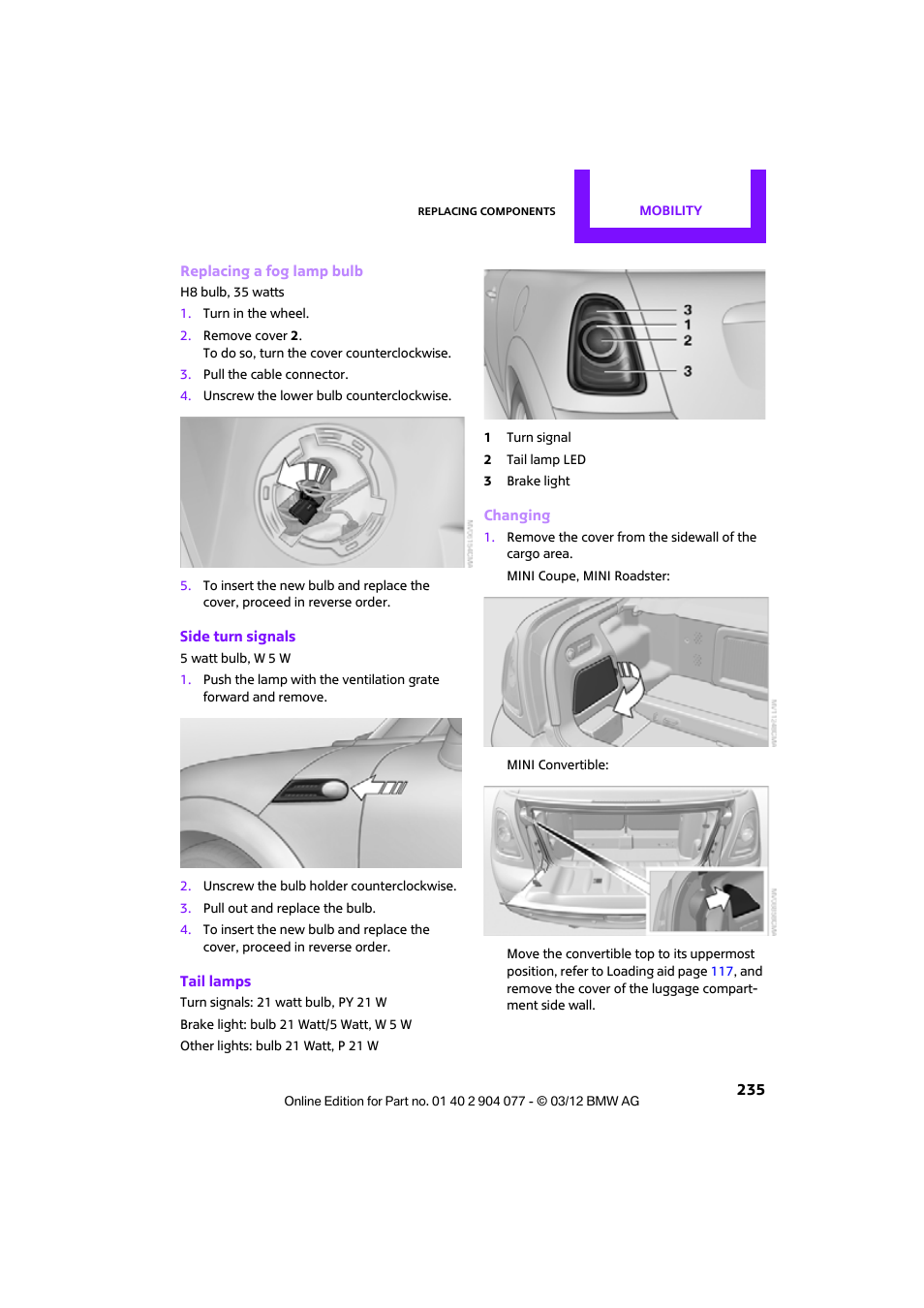 Mini 2012 Coupe Roadster Convertible User Manual | Page 236 / 283