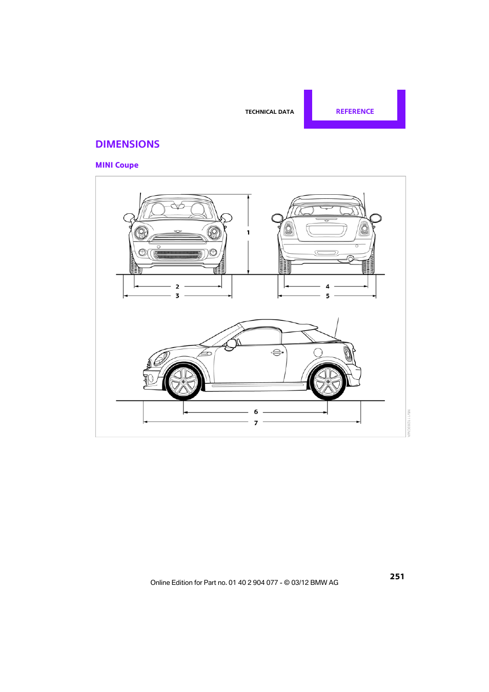 Dimensions | Mini 2012 Coupe Roadster Convertible User Manual | Page 252 / 283