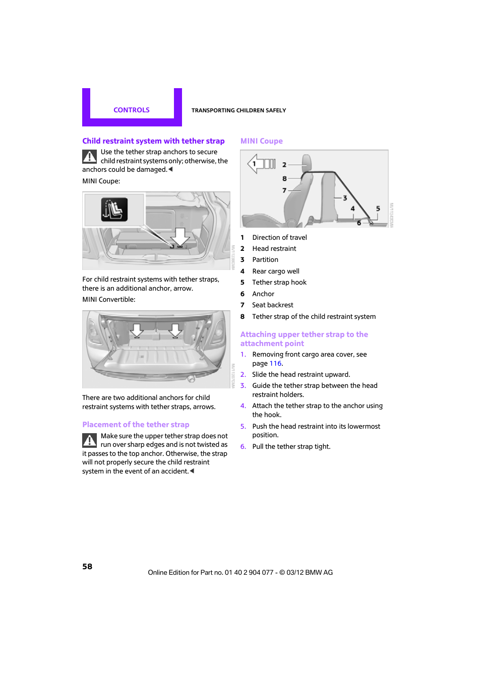 Mini 2012 Coupe Roadster Convertible User Manual | Page 59 / 283