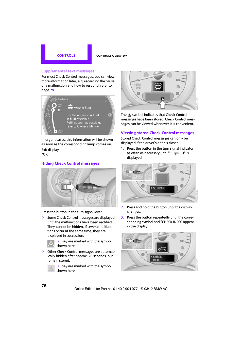 Mini 2012 Coupe Roadster Convertible User Manual | Page 79 / 283