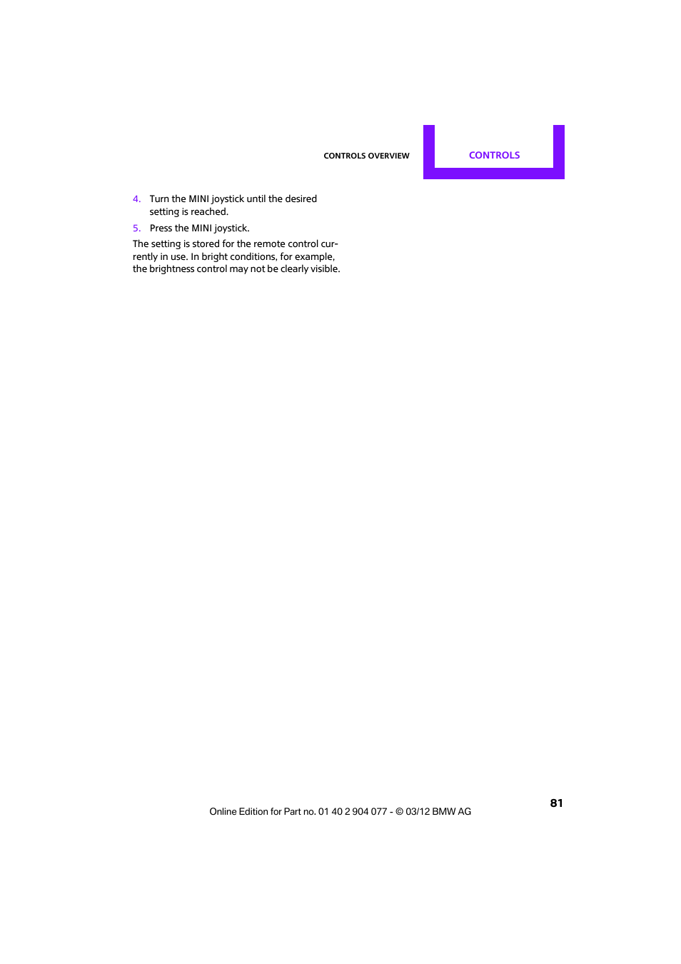 Mini 2012 Coupe Roadster Convertible User Manual | Page 82 / 283